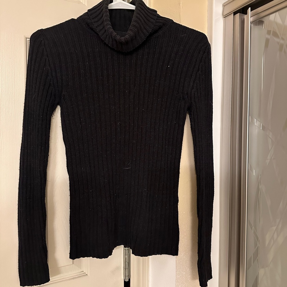 Black Ribbed Turtleneck Sweater